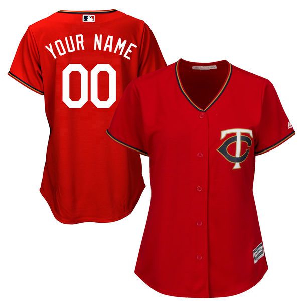 Women Minnesota Twins Majestic Red Scarlet Cool Base Alternate MLB Jersey->customized mlb jersey->Custom Jersey